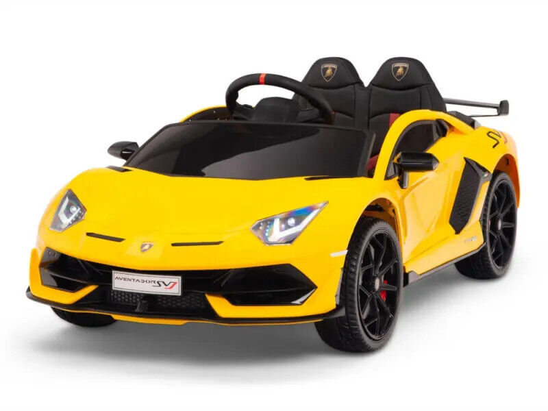 12V Lamborghini Aventador SVJ Kids Ride On Car with Remote Control, Leather Seats, and MP3 Player