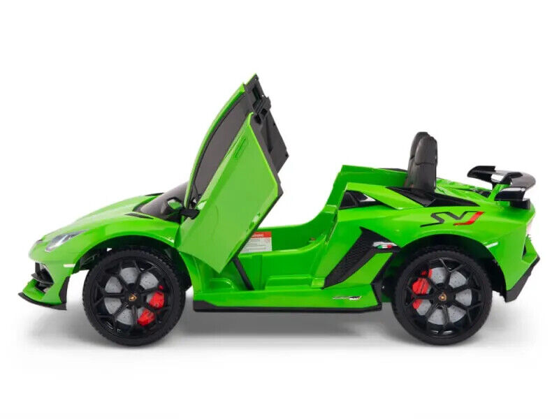 12V Lamborghini Aventador SVJ Kids Ride On Car with Remote Control, Leather Seats, and MP3 Player