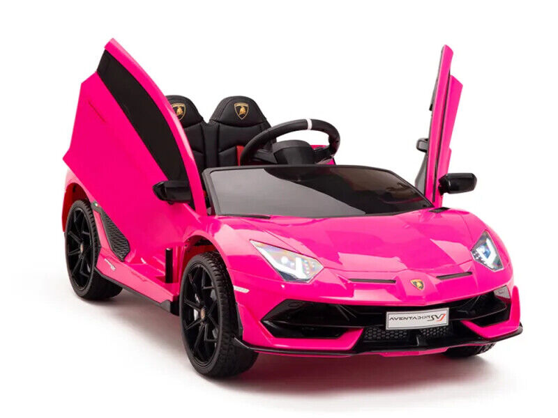 12V Lamborghini Aventador SVJ Kids Ride On Car with Remote Control, Leather Seats, and MP3 Player