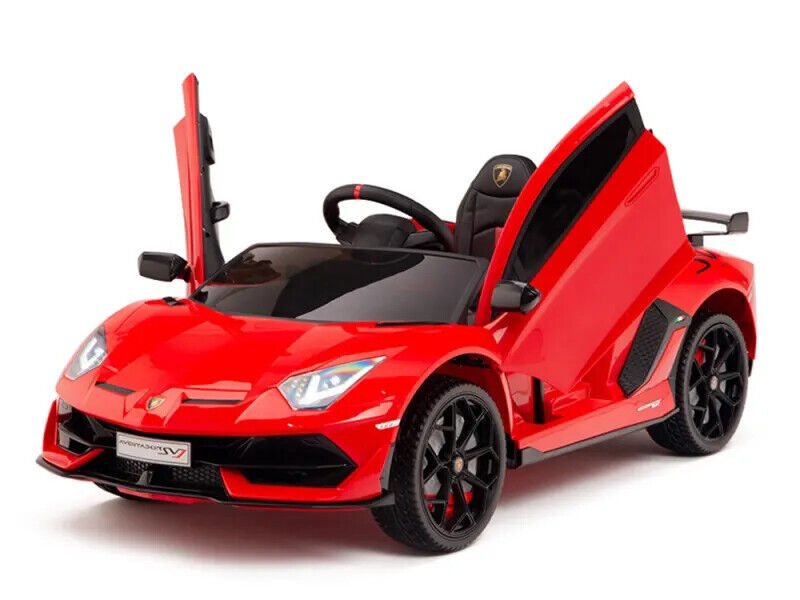 12V Lamborghini Aventador SVJ Kids Ride On Car with Remote Control, Leather Seats, and MP3 Player