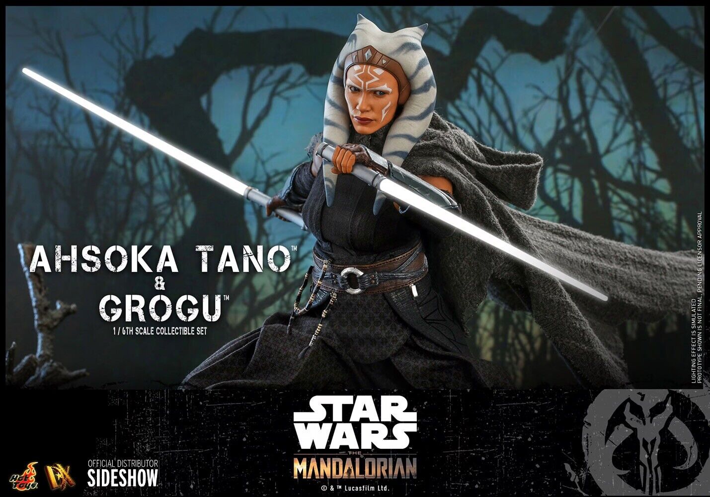 Star Wars Ahsoka Tano Grogu Mandalorian Hot Toys 1:6 Action Figure Disney Sideshow NIB