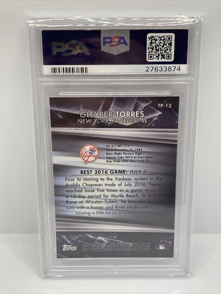Graded 2016 Topps Bowmans Best Gleyber Torres #TP13 Top Prospects Rookie RC Baseball Card PSA 10 Gem Mint