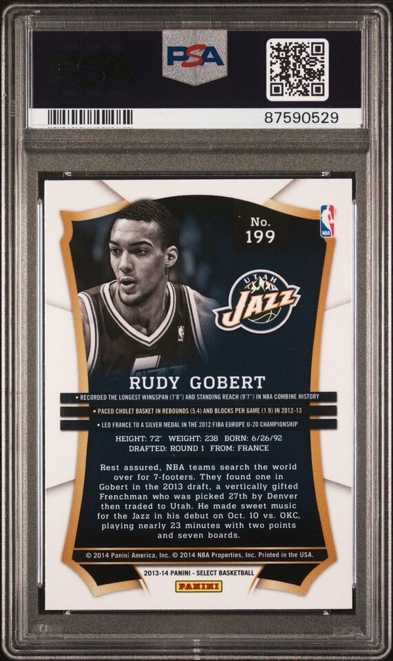 Graded 2013 Panini Select Rudy Gobert #199 Rookie RC Basketball Card PSA 10 Gem Mint