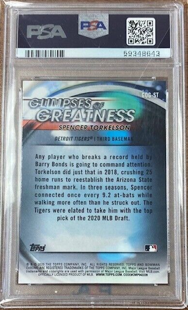 Graded 2020 Topps Bowman Draft Spencer Torkelson #GOGST Glimpses of Greatness Rookie RC Baseball Card PSA 10 Gem Mint