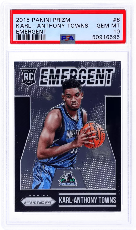 Graded 2015-16 Panini Prizm Karl-Anthony Towns #8 Emergent Rookie RC Basketball Card PSA 10 Gem Mint