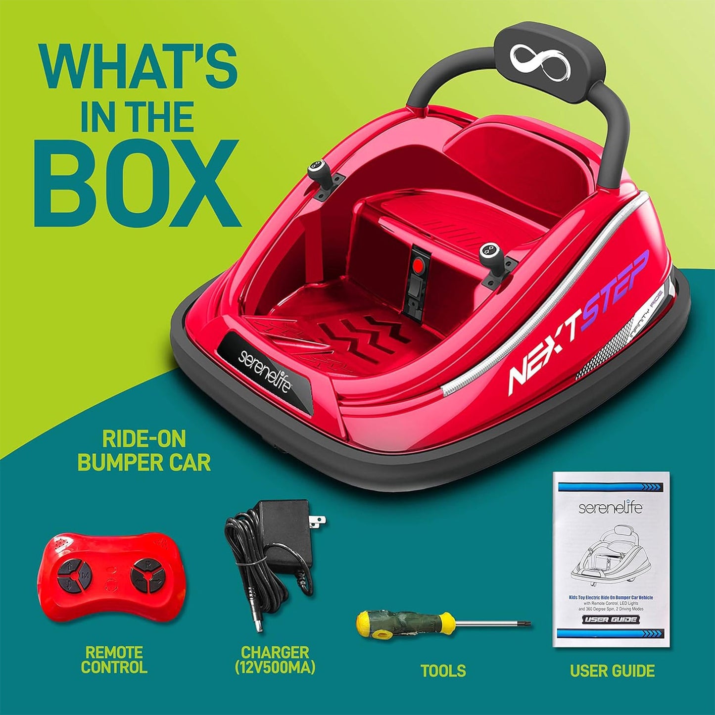 360 Degree Rotating Bumper Car with Adjustable Belt and Controls in Red