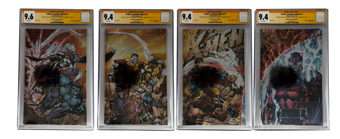 [TRIPLE SIGNED CGC YELLOW LABEL 4 PACK FOIL] X-Men 1991 #1 Facsimile Jim Lee | Claremont |  Williams Cover Var [Set #1]
