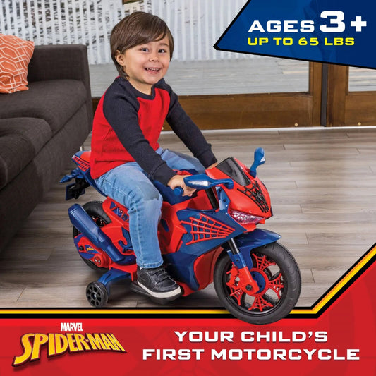 Spider-Man 6V Rechargeable Ride-On Motorcycle Toy for Kids Ages 3 and Up