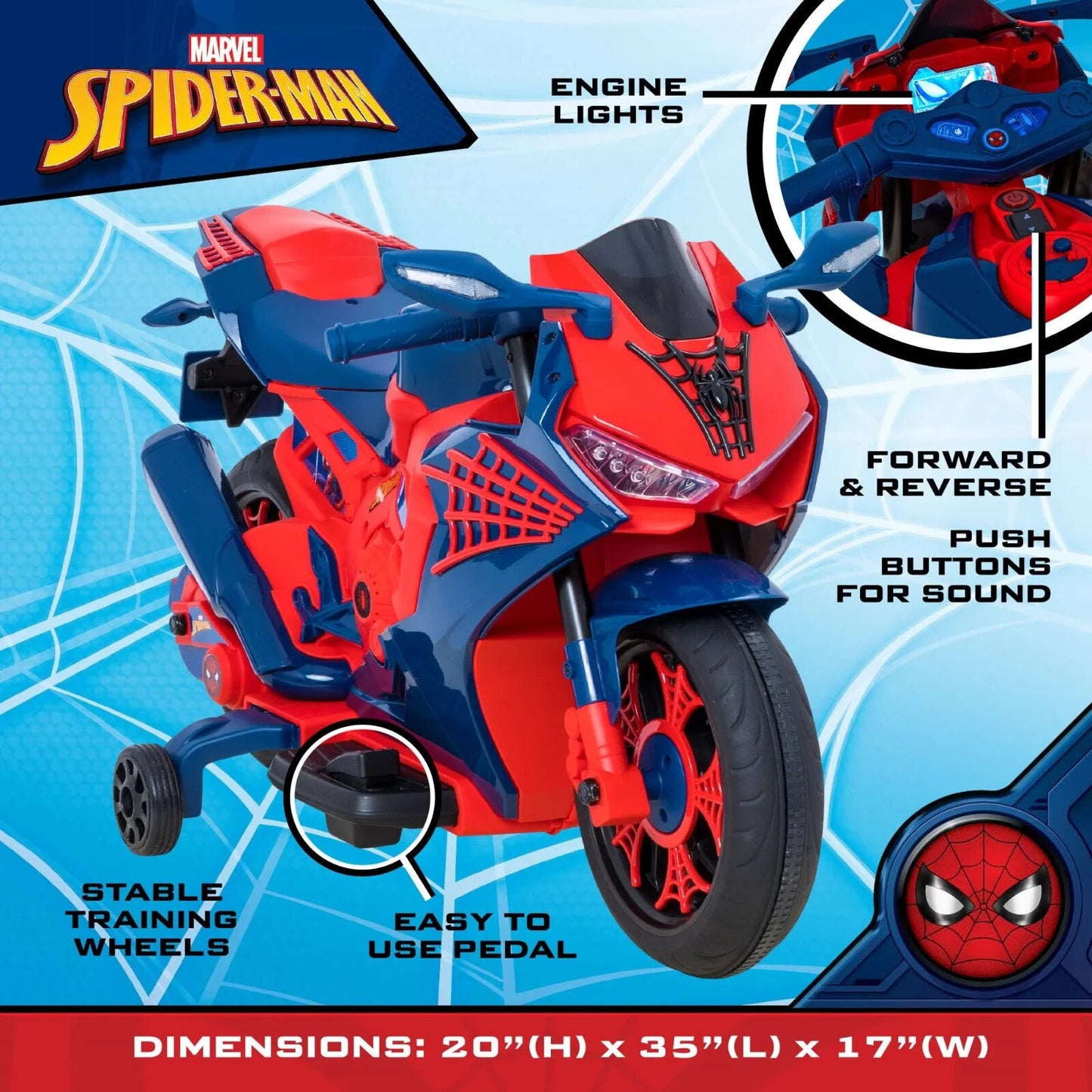 Spider-Man 6V Rechargeable Ride-On Motorcycle Toy for Kids Ages 3 and Up