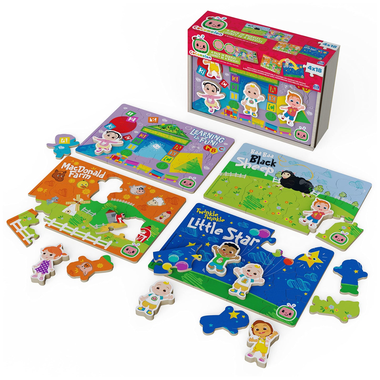 Cocomelon 4-Pack Wooden Puzzles - 18-Pieces Each