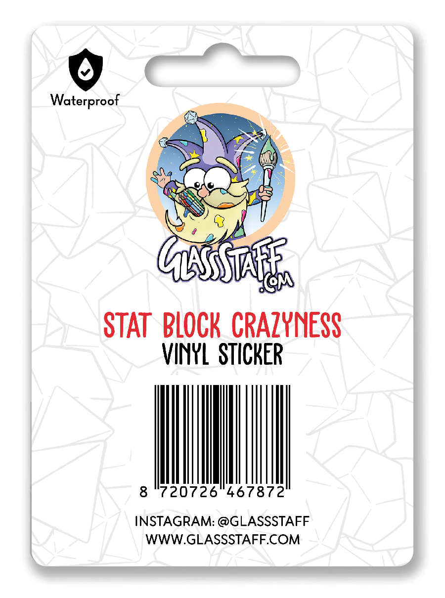 Sticker: Crazy Stat Block Waterproof Die Cut