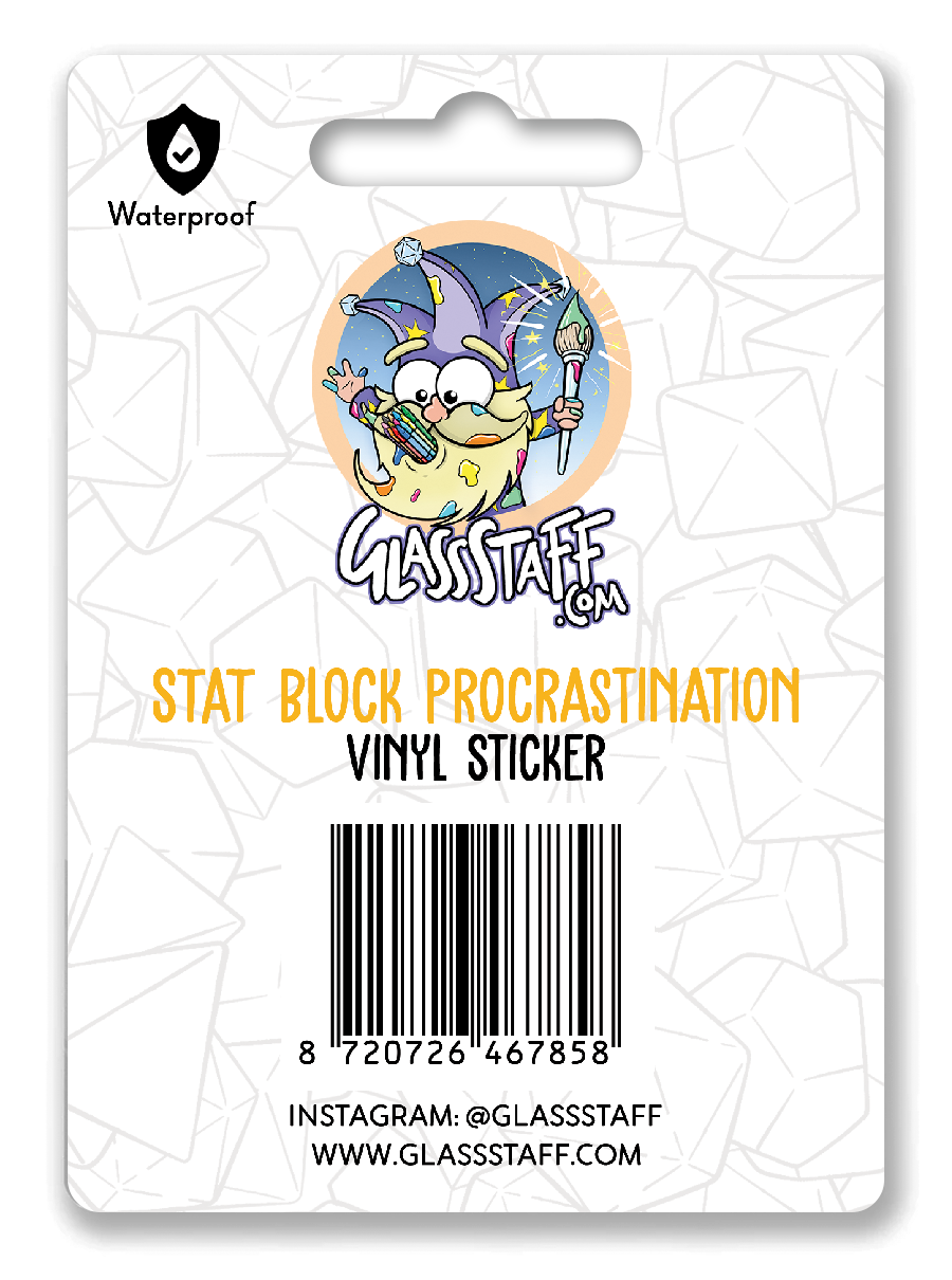 Sticker: Procrastination Stat Block Waterproof Die Cut