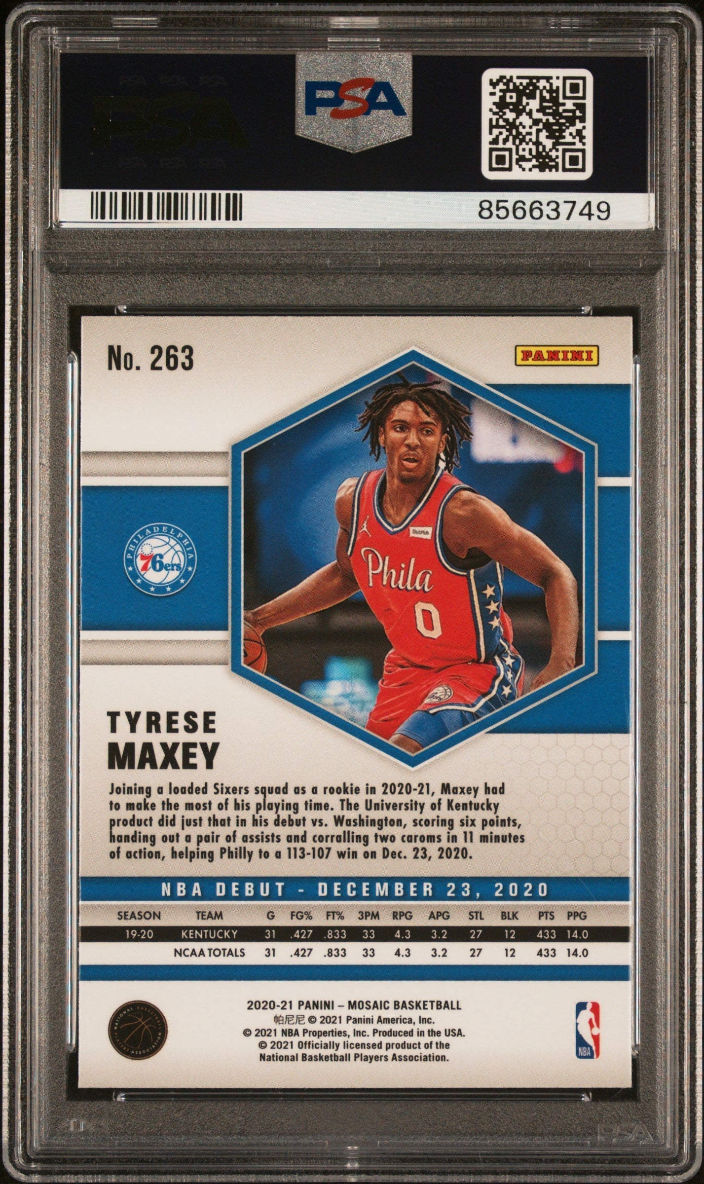 Graded 2020 Panini Mosaic Tyrese Maxey #263 Mosaic Rookie RC Basketball Card PSA 10 Gem Mint