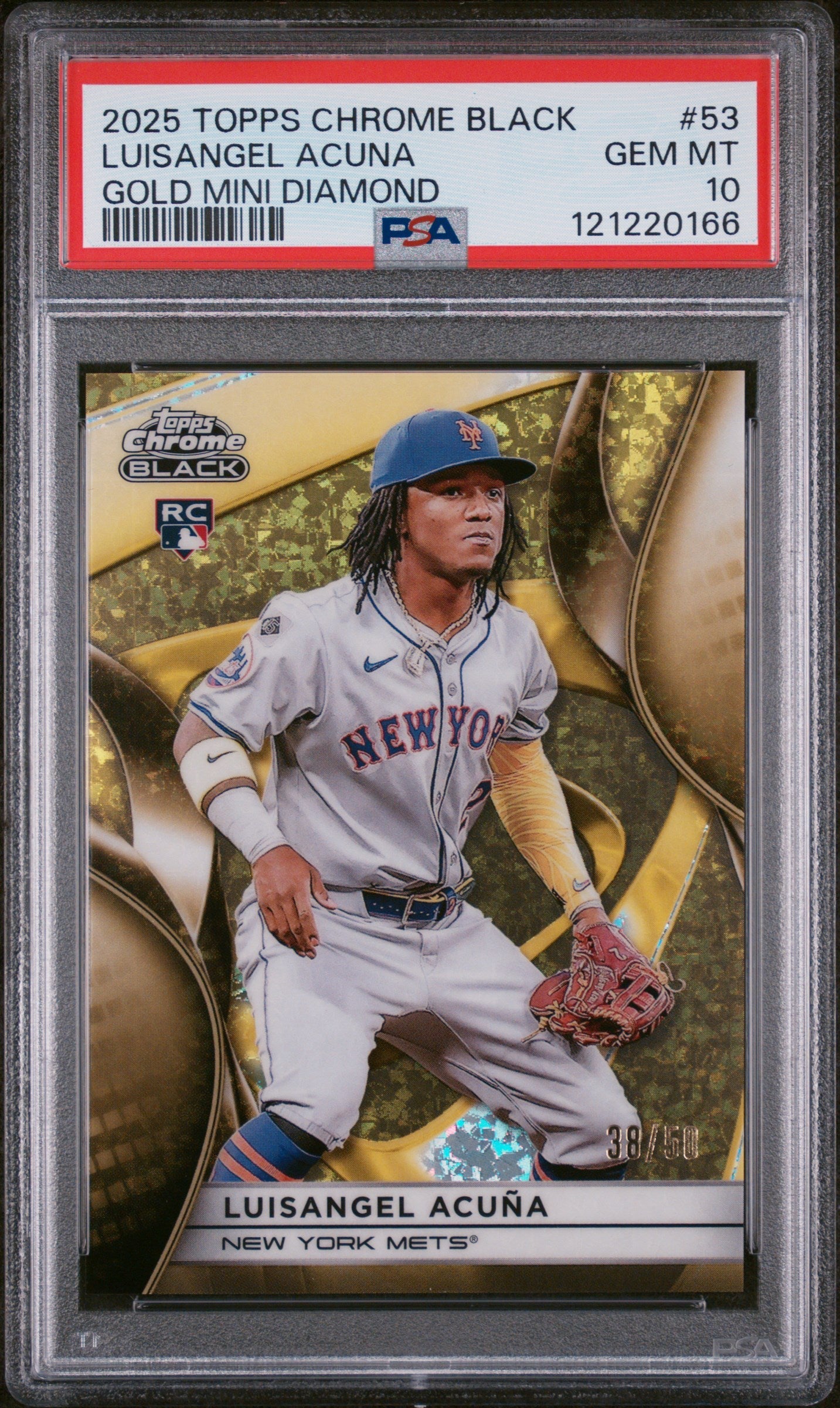 Graded 2025 Topps Chrome Black Luisangel Acuna #53 Gold Mini Diamond /50 Rookie RC Baseball Card PSA 10 Gem Mint - Golden Apple Comics