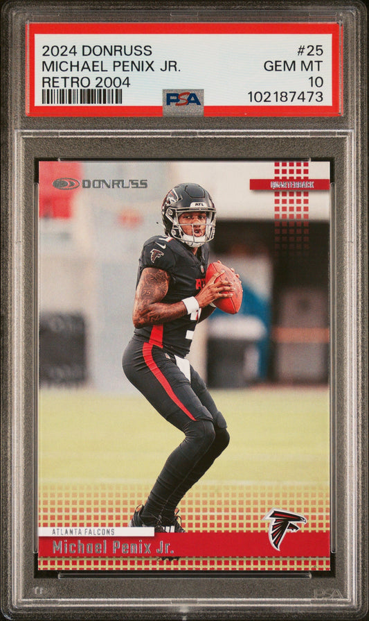 Graded 2024 Panini Donruss Michael Penix Jr #25 Retro 2004 Rookie RC Football Card PSA 10 Gem Mint