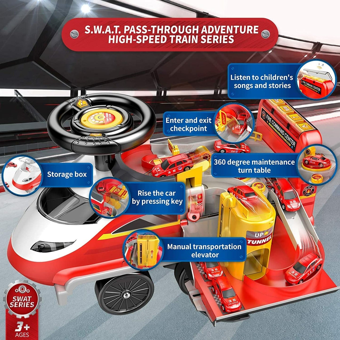 Electric High-Speed Ride-On Firefighting Rail Train Toy