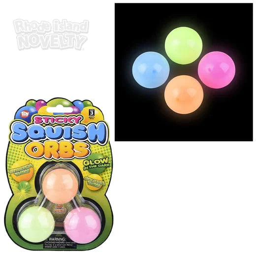 1.6" Squish Sticky Glow In The Dark Orbs 3 Pack