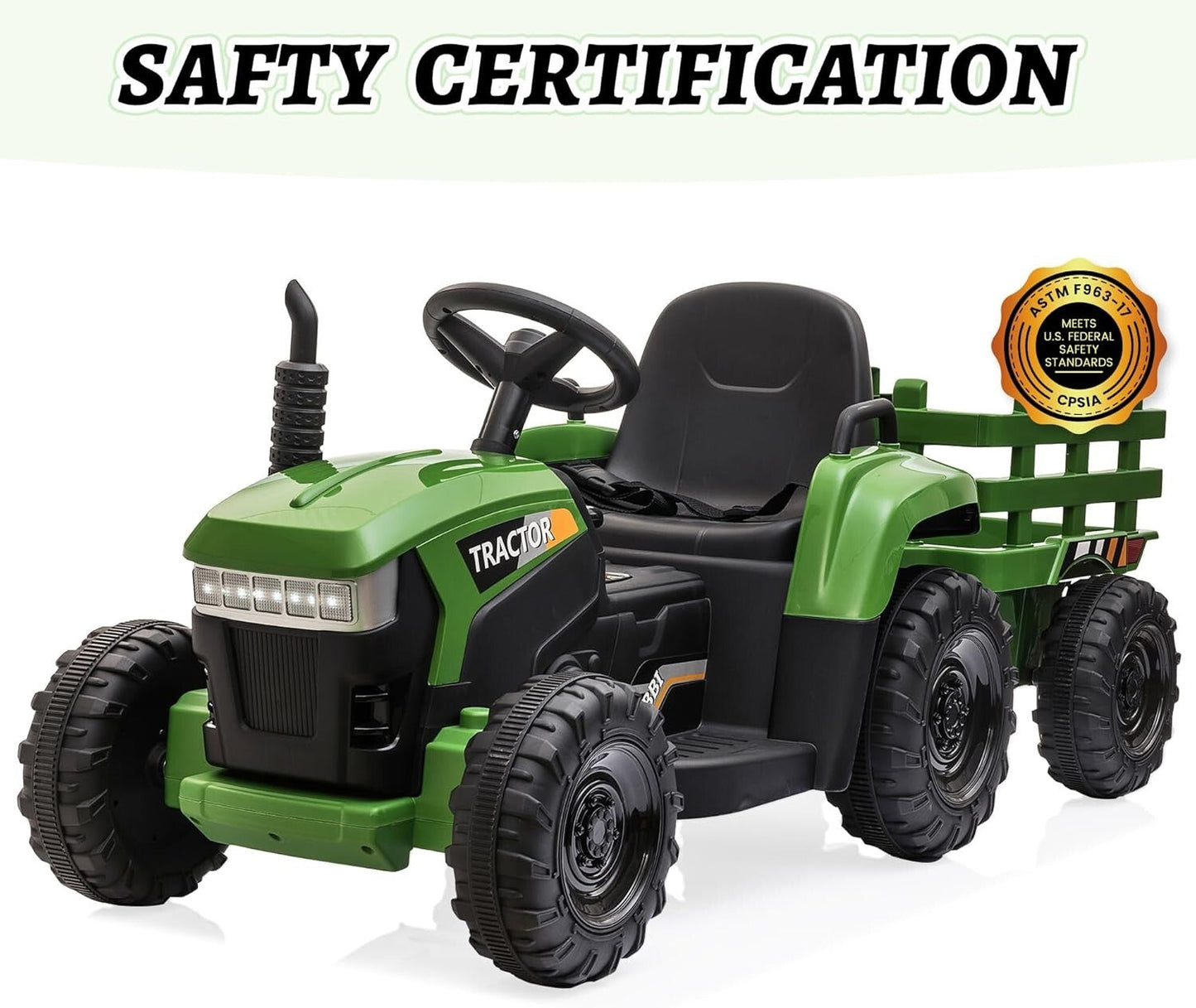 12V Battery-Powered Kids Ride-On Tractor Toy with Trailer and 35W Dual Motors