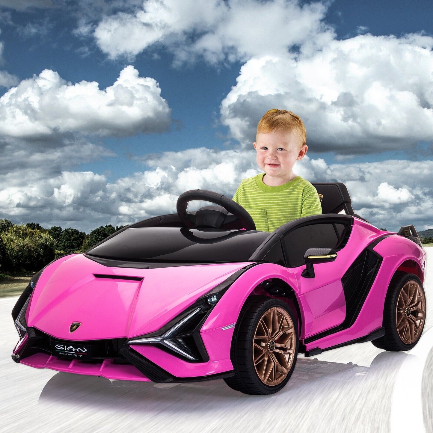 TOBBI 12V Licensed Lamborghini Sian Electric Ride-On Car for Kids with Remote Control