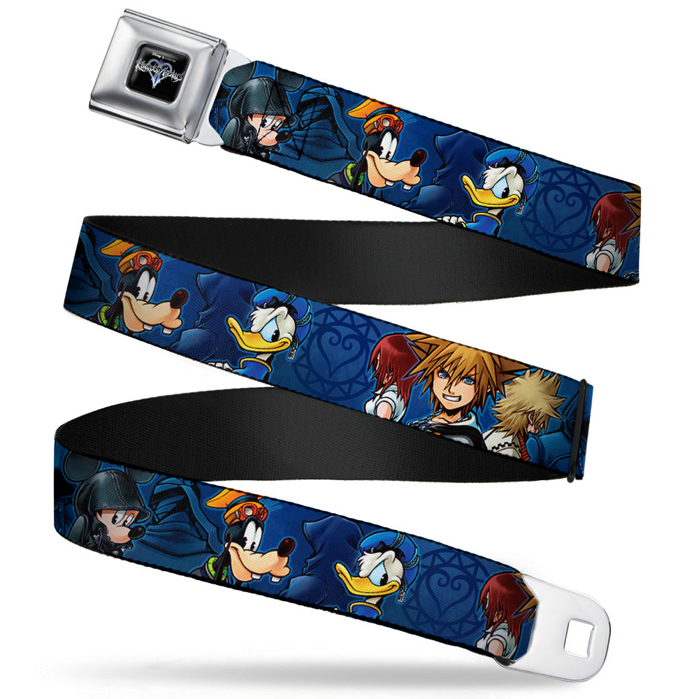 KINGDOM HEARTS Logo Full Color Black Silver Blue Fade Seatbelt Belt - Kingdom Hearts 6-Character Pose/Dark Blues Webbing