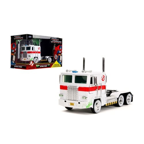 Transformers G1 Optimus Prime Big Rig with Ghostbusters Ecto-1 Graphics 1:24 Scale Die-Cast Metal Vehicle - Golden Apple Comics
