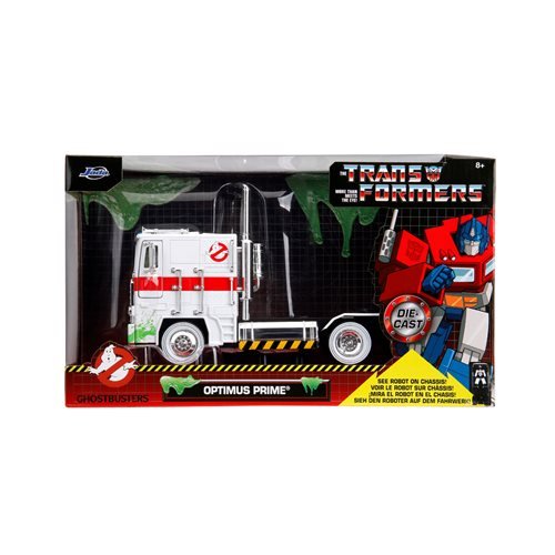Transformers G1 Optimus Prime Big Rig with Ghostbusters Ecto-1 Graphics 1:24 Scale Die-Cast Metal Vehicle - Golden Apple Comics
