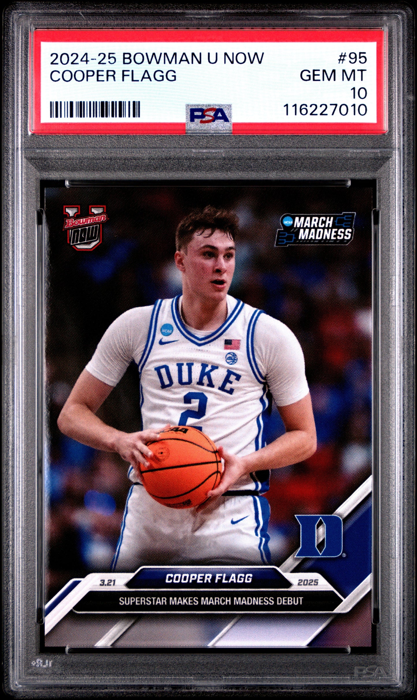 Graded 2024 Topps Bowman U Now Cooper Flagg #95 Superstar Makes March Madness Debut Rookie RC Basketball Card PSA 10 Gem Mint