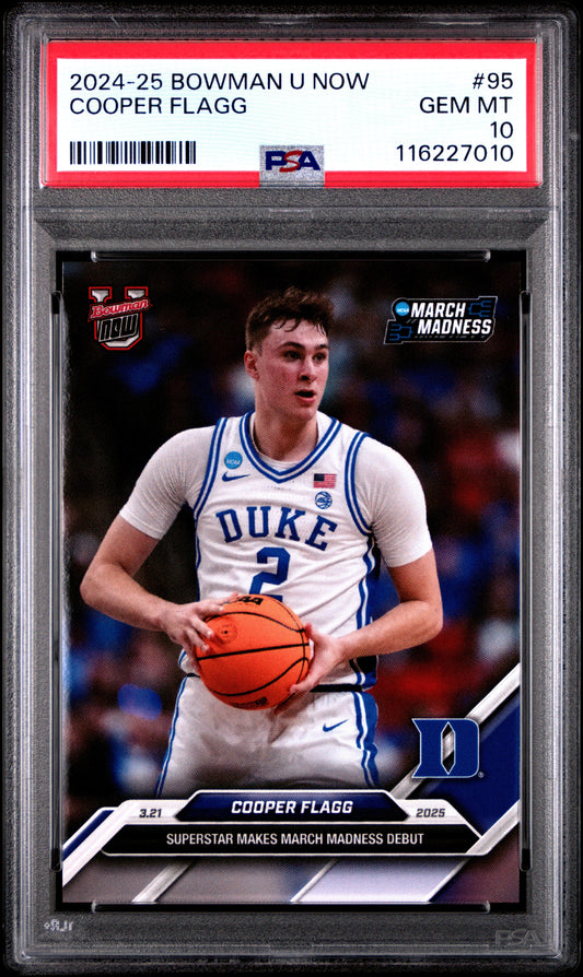 Graded 2024 Topps Bowman U Now Cooper Flagg #95 Superstar Makes March Madness Debut Rookie RC Basketball Card PSA 10 Gem Mint