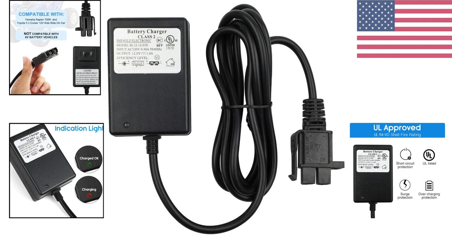 Universal 6ft 12V Battery Charger Cable Certified Safe