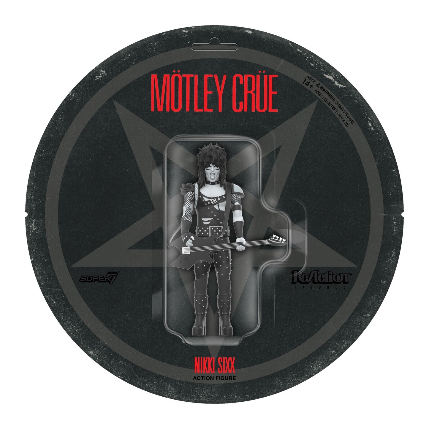 Super7 x Mötley Crüe - Mick Mars, Nikki Sixx, Tommy Lee & Vince Neil (Shout At The Devil B&W) ReAction Figures