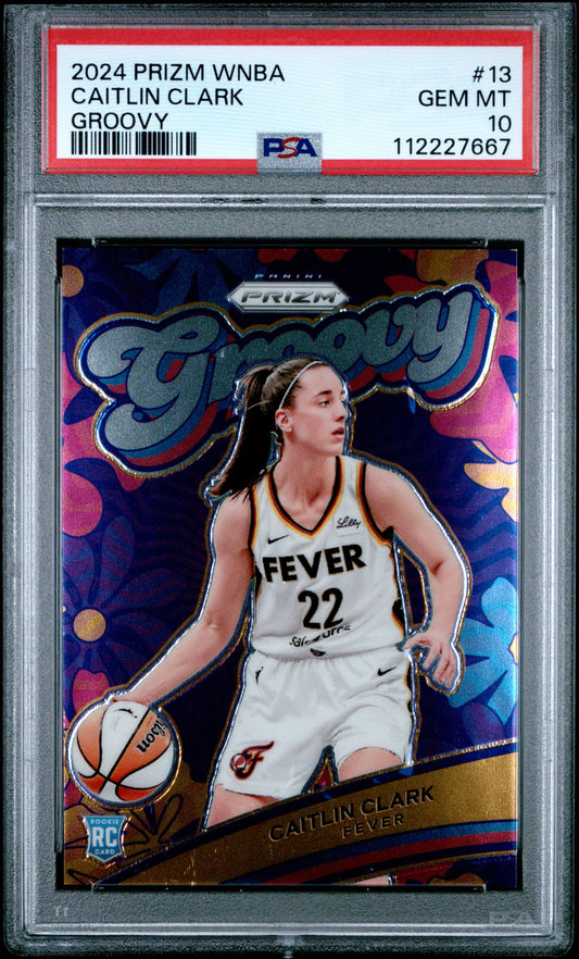 Graded 2024 Panini Prizm Caitlin Clark #13 Groovy Rookie RC Basketball Card PSA 10 Gem Mint