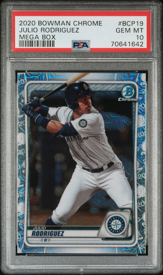 Graded 2020 Topps Bowman Chrome Julio Rodriguez #BCP19 Megabox Rookie RC Baseball Card PSA 10 Gem Mint