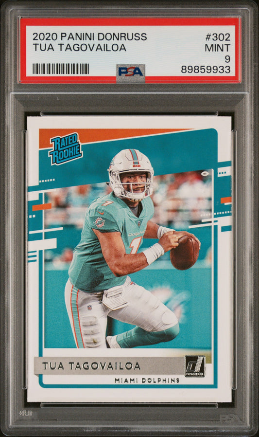 Graded 2020 Panini Donruss Tua Tagovailoa #302 Rookie RC Football Card PSA 9 Mint