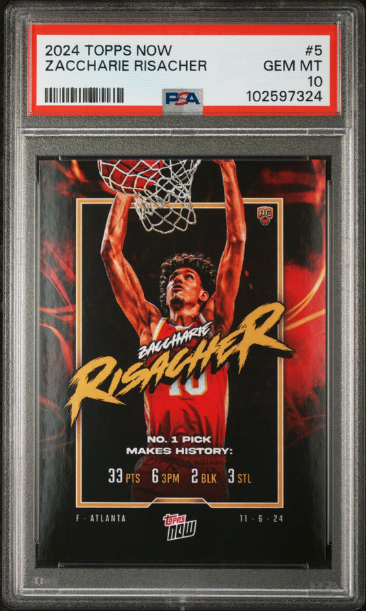 Graded 2024 Topps Now Zaccharie Risacher #5 Rookie RC Basketball Card PSA 10 Gem Mint