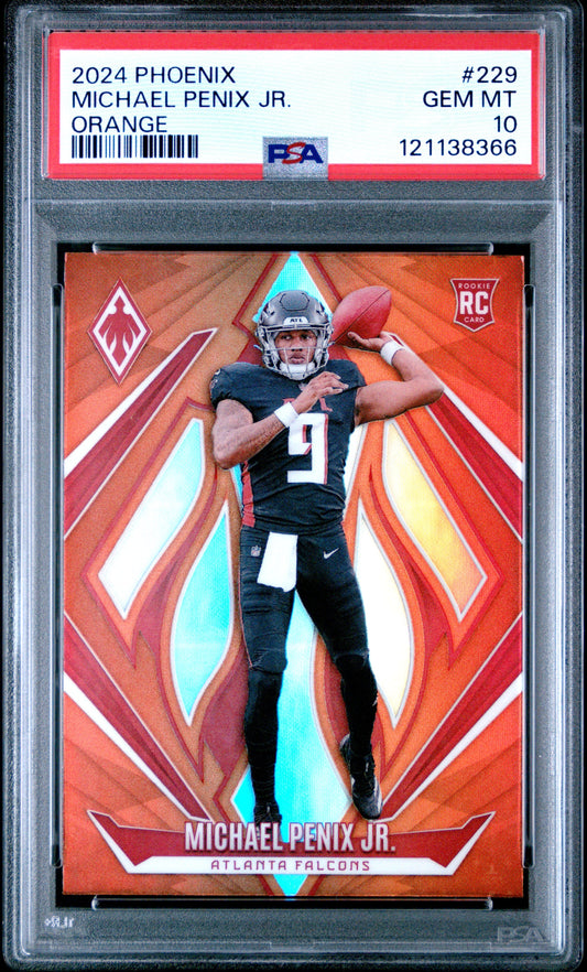 Graded 2024 Panini Phoenix Michael Penix Jr #229 Orange Rookie RC Football Card PSA 10 Gem Mint