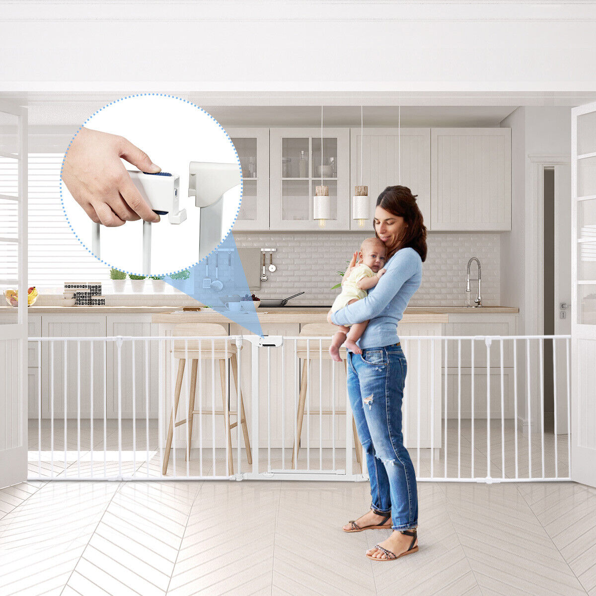 Versatile 8-Panel Metal Play Yard and Pet Barrier with Adjustable Wall Mount