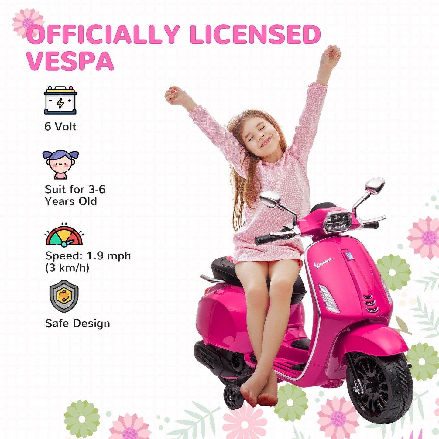 Licensed Pink Electric Kids Motorcycle with Music and FM Radio