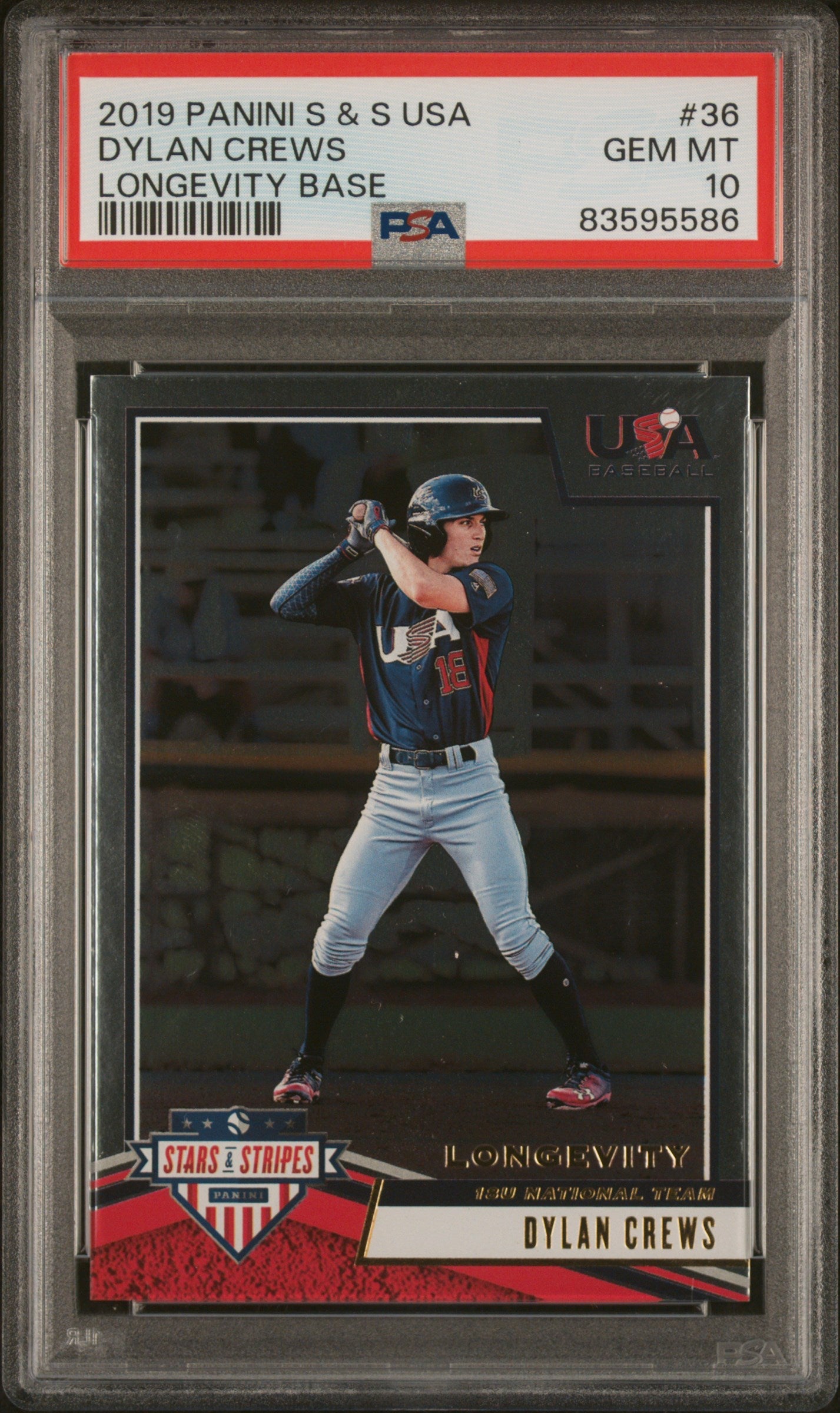 Graded 2019 Panini Stars & Stripes USA Dylan Crews #36 Longevity Base Rookie RC Baseball Card PSA 10 Gem Mint - Golden Apple Comics