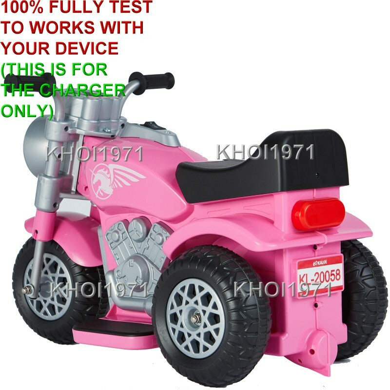 AC Wall Charger Adapter for 6V Battery 3-Wheel Ride-On Motorcycle – Pink and Black Options