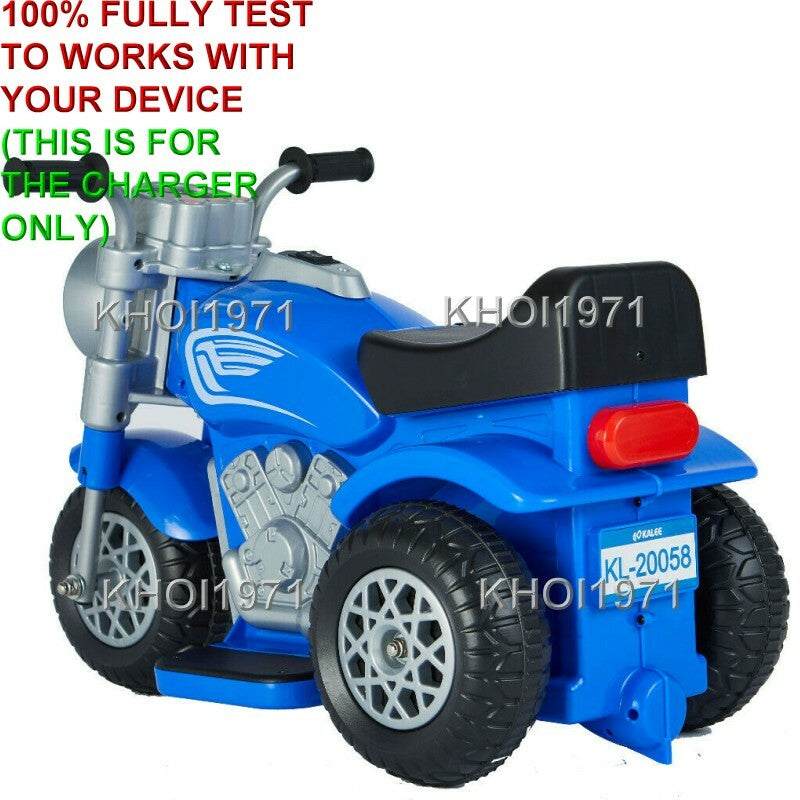 AC Wall Charger Adapter for 6V Battery 3-Wheel Ride-On Motorcycle Toy in Blue and Red