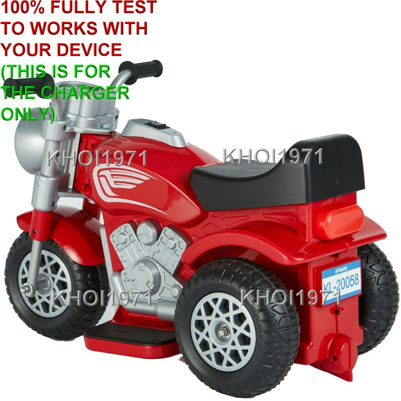 AC Wall Charger Adapter for 6V Battery 3-Wheel Ride-On Motorcycle Toy in Blue and Red