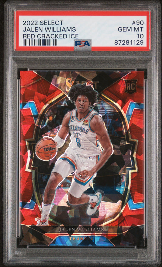 Graded 2022 Panini Select Jalen Williams #90 Red Cracked Ice Rookie RC Basketball Card PSA 10 Gem Mint