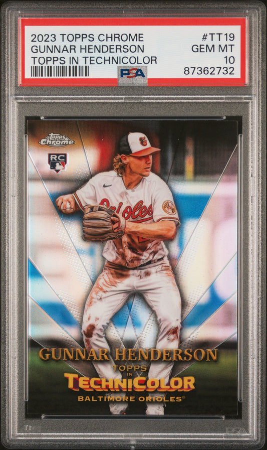 Graded 2023 Topps Chrome Gunnar Henderson #TT19 Topps in Technicolor Rookie RC Baseball Card PSA 10 Gem Mint - Golden Apple Comics