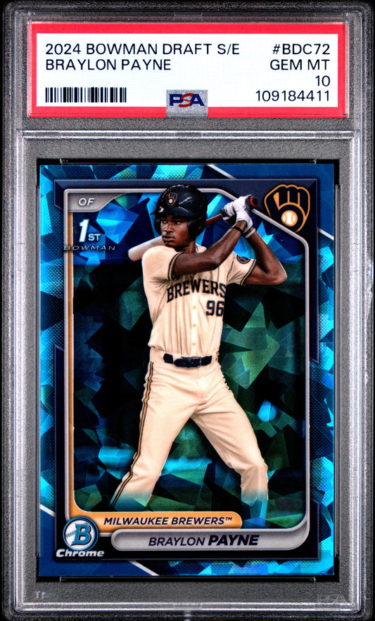Graded 2024 Topps Bowman Sapphire Edition Braylon Payne #BDC72 Rookie RC Baseball Card PSA 10 Gem Mint