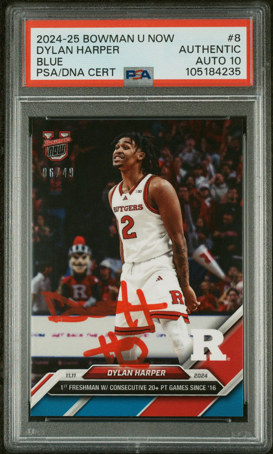 Graded 2024 Topps Bowman U Now Dylan Harper #8 Blue /49 Rookie RC Basketball Card PSA 10 Auto Grade Gem Mint