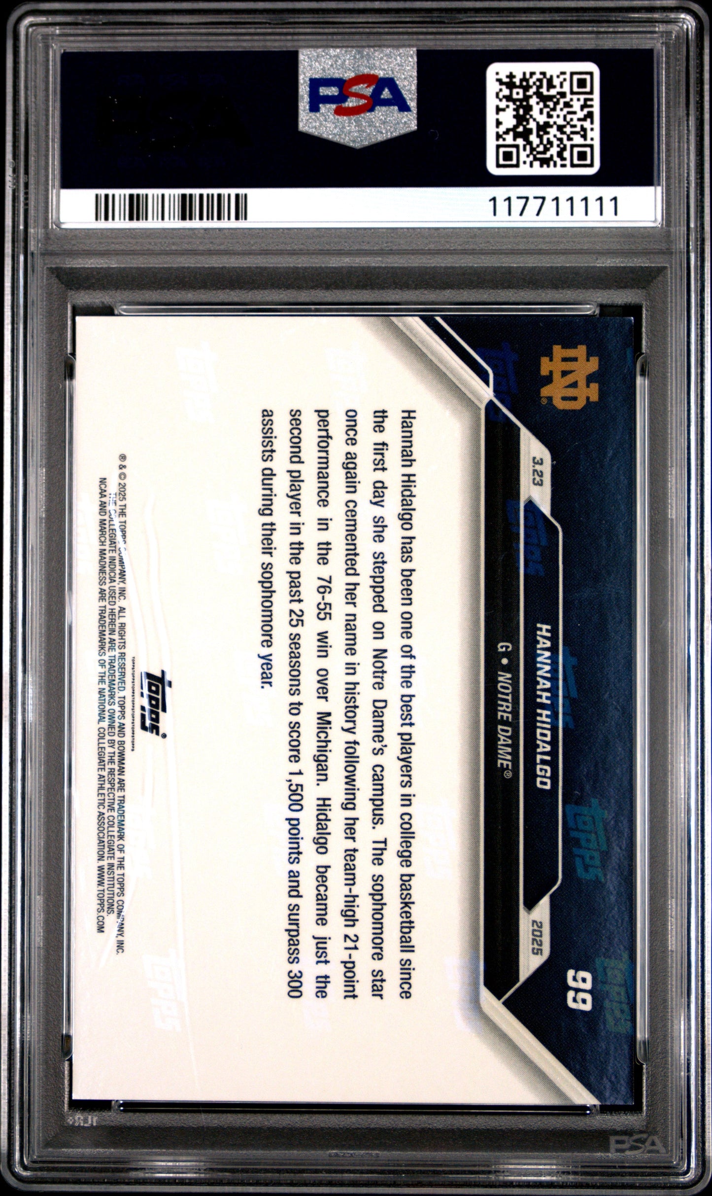 Graded 2024 Topps Bowman U Now Hannah Hidalgo #99 Blue March Madness /49 Rookie RC Basketball Card PSA 10 Gem Mint