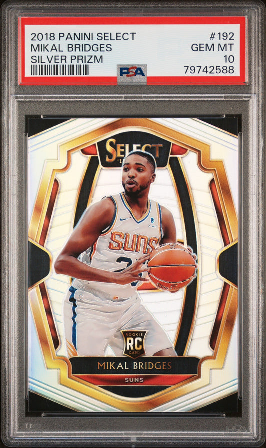 Graded 2018 Panini Select Mikal Bridges #192 Silver Prizm Rookie RC Basketball Card PSA 10 Gem Mint