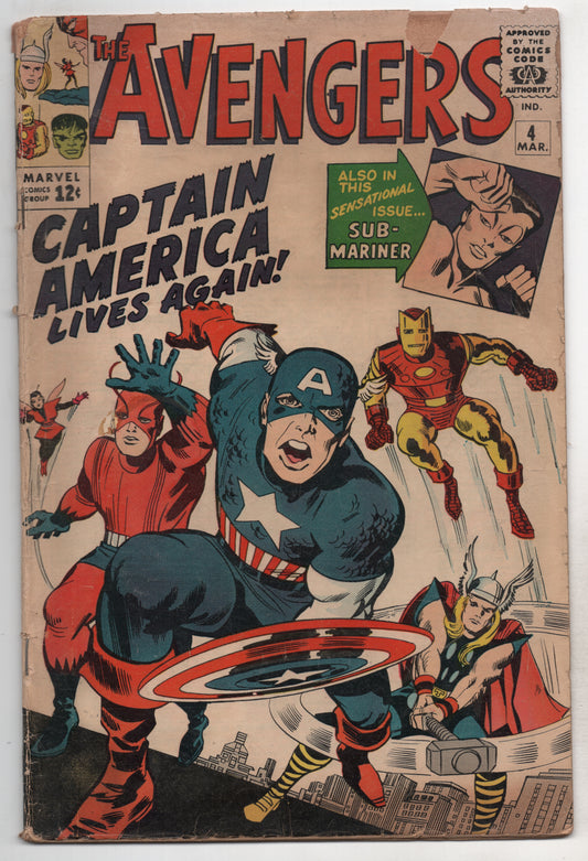 Avengers 4 Marvel 1964 GD 1st Silver Age Captain America Jack Kirby Stan Lee