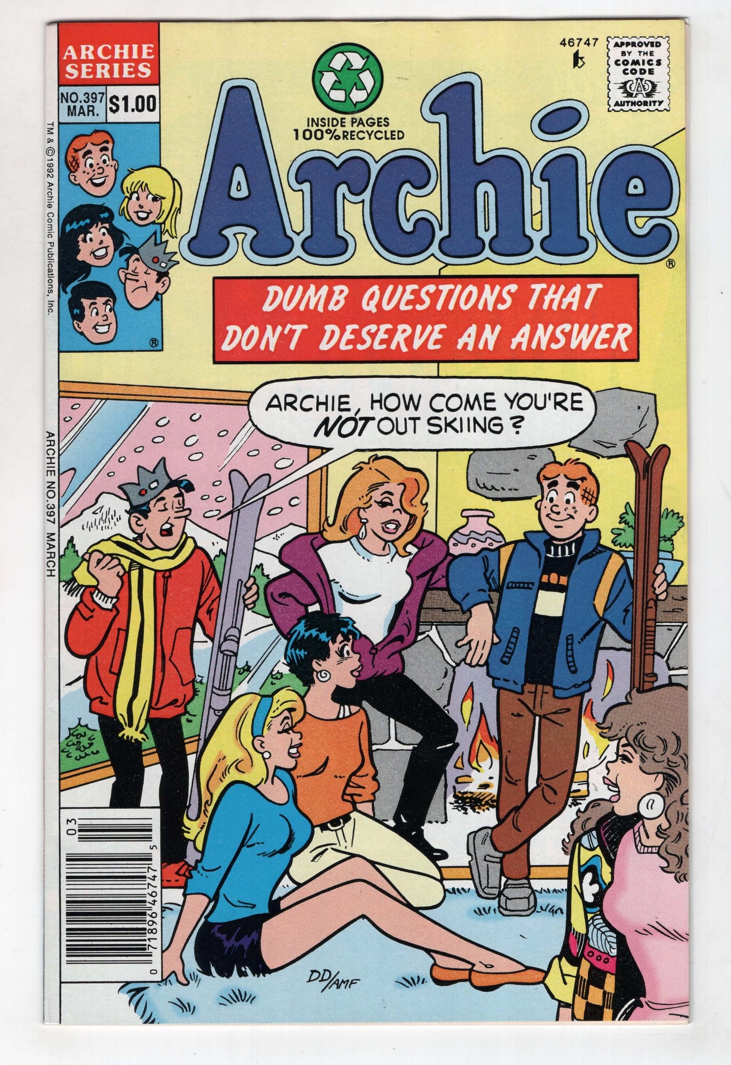 Archie 397 1992 NM- Dan DeCarlo Skiing Ski Lodge Snow Bunnies Flirting