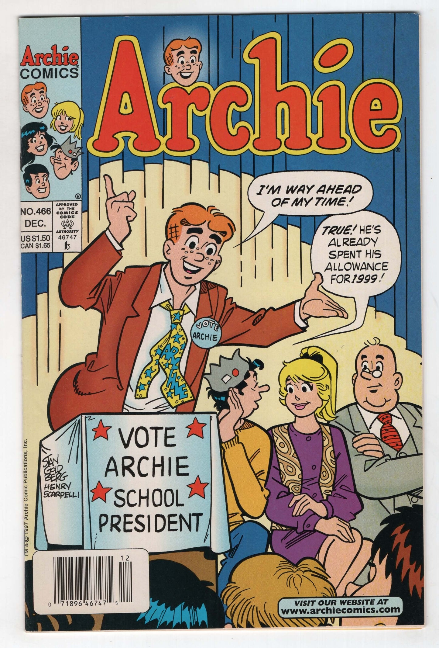 Archie 466 1994 NM- Stan Goldberg Riverdale President Betty Jughead Newsstand